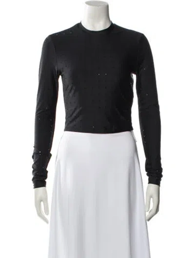 Pre-owned Frame Crew Neck Long Sleeve Crop Top In Black