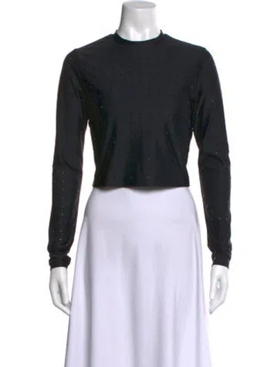 Pre-owned Frame Crew Neck Long Sleeve Crop Top In Black
