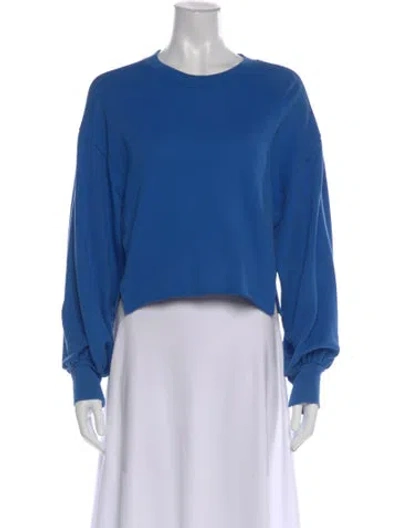 Pre-owned Frame Crew Neck Long Sleeve Crop Top In Blue