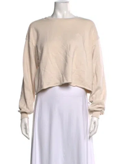 Pre-owned Frame Crew Neck Long Sleeve Crop Top In Neutral