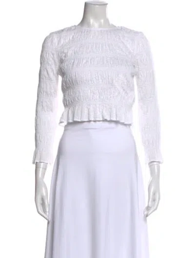 Pre-owned Frame Crew Neck Long Sleeve Crop Top In White