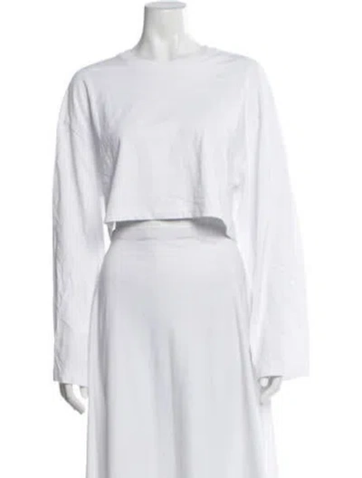 Pre-owned Frame Crew Neck Long Sleeve Crop Top In White