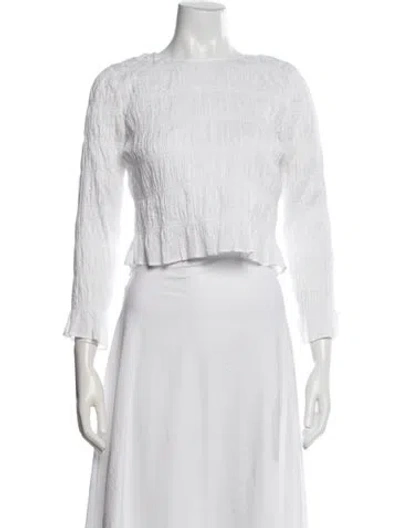 Pre-owned Frame Crew Neck Long Sleeve Crop Top In White