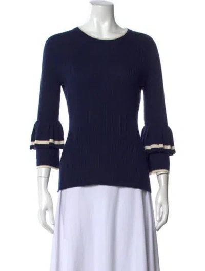 Pre-owned Frame Crew Neck Long Sleeve Top In Blue