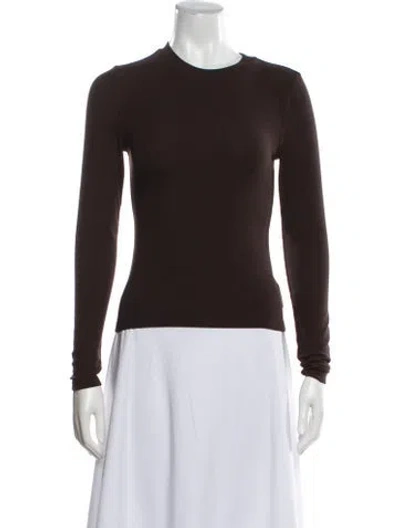 Pre-owned Frame Crew Neck Long Sleeve Top In Brown