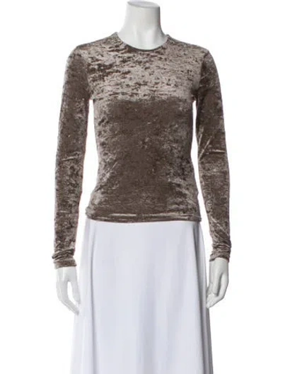 Pre-owned Frame Crew Neck Long Sleeve Top In Gray