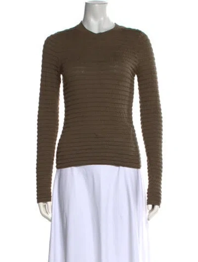 Pre-owned Frame Crew Neck Long Sleeve Top In Green