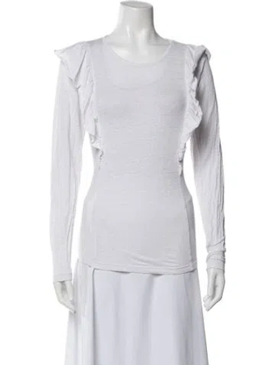 Pre-owned Frame Crew Neck Long Sleeve Top In White
