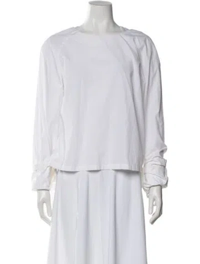 Pre-owned Frame Crew Neck Long Sleeve Top In White