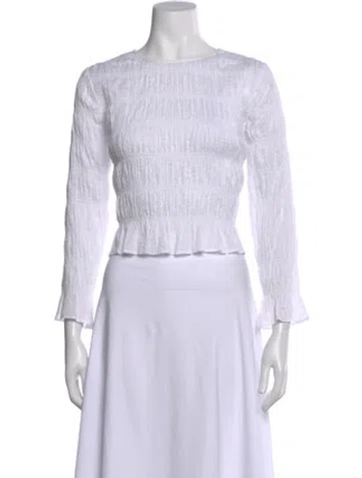 Pre-owned Frame Crew Neck Long Sleeve Top In White