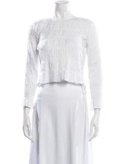 Pre-owned Frame Crew Neck Long Sleeve Top In White