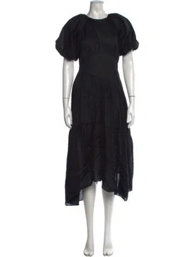 Pre-owned Frame Crew Neck Midi Length Dress In Black