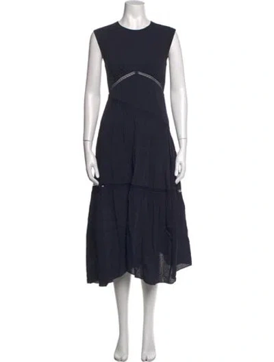 Pre-owned Frame Crew Neck Midi Length Dress In Blue