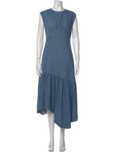 Pre-owned Frame Crew Neck Midi Length Dress In Blue