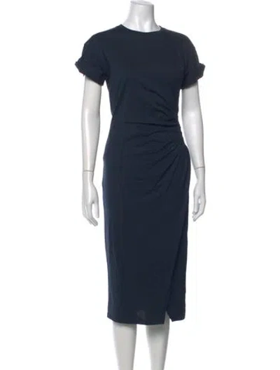 Pre-owned Frame Crew Neck Midi Length Dress In Blue