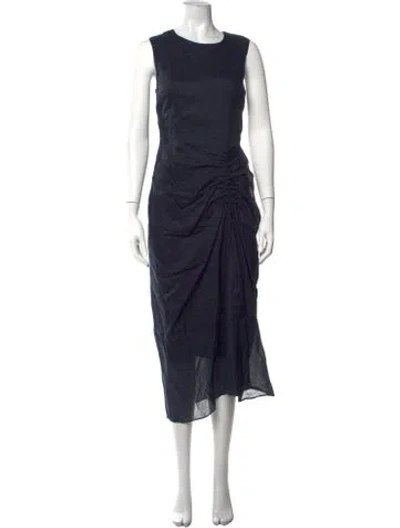 Pre-owned Frame Crew Neck Midi Length Dress In Blue