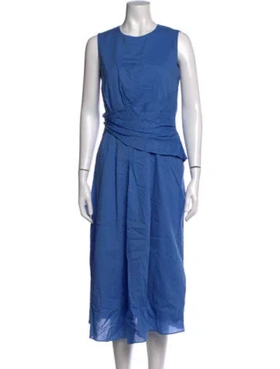 Pre-owned Frame Crew Neck Midi Length Dress In Blue