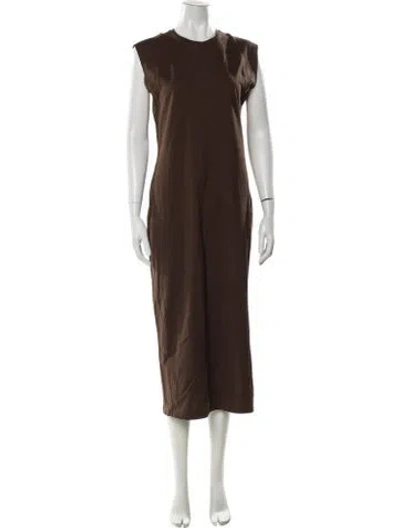 Pre-owned Frame Crew Neck Midi Length Dress In Brown