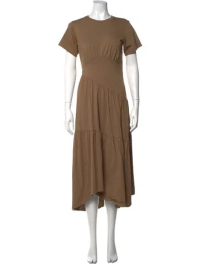 Pre-owned Frame Crew Neck Midi Length Dress In Brown