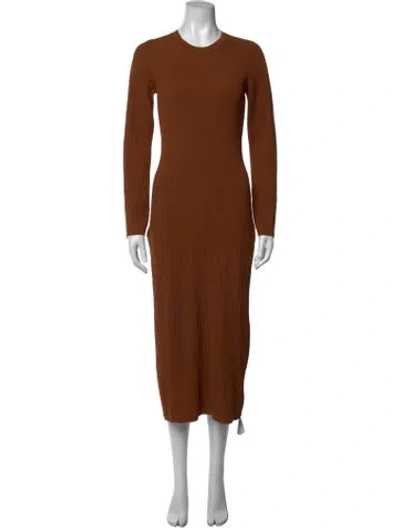 Pre-owned Frame Crew Neck Midi Length Dress In Brown