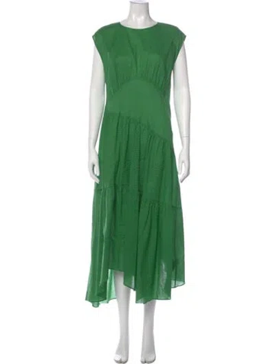 Pre-owned Frame Crew Neck Midi Length Dress In Green