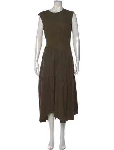 Pre-owned Frame Crew Neck Midi Length Dress In Green