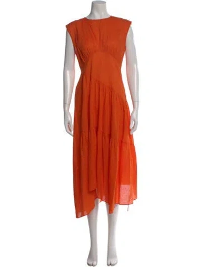 Pre-owned Frame Crew Neck Midi Length Dress In Orange