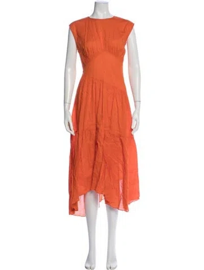 Pre-owned Frame Crew Neck Midi Length Dress In Orange