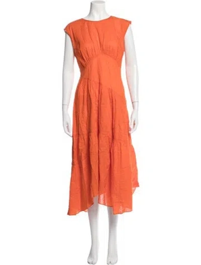 Pre-owned Frame Crew Neck Midi Length Dress In Orange