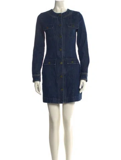 Pre-owned Frame Crew Neck Mini Dress In Blue