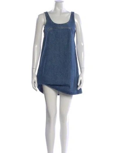 Pre-owned Frame Crew Neck Mini Dress In Blue