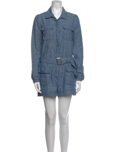 Pre-owned Frame Crew Neck Romper In Blue