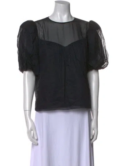 Pre-owned Frame Crew Neck Short Sleeve Blouse In Black