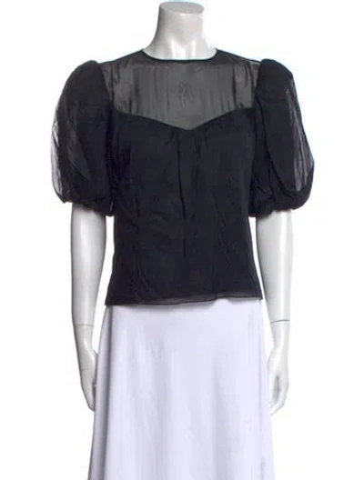 Pre-owned Frame Crew Neck Short Sleeve Blouse In Black