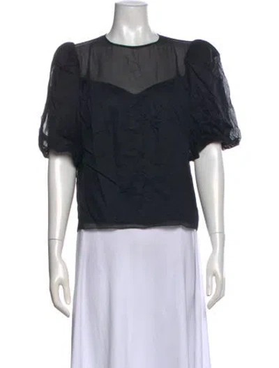 Pre-owned Frame Crew Neck Short Sleeve Blouse In Black