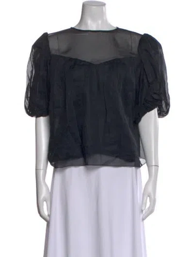 Pre-owned Frame Crew Neck Short Sleeve Blouse In Black