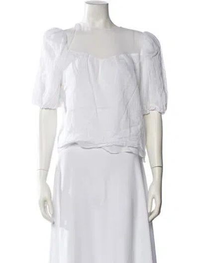 Pre-owned Frame Crew Neck Short Sleeve Blouse In White