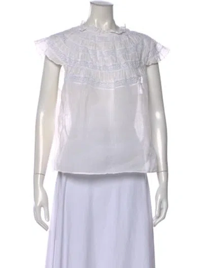Pre-owned Frame Crew Neck Short Sleeve Blouse In White