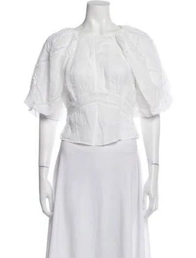 Pre-owned Frame Crew Neck Short Sleeve Blouse In White