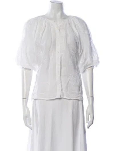 Pre-owned Frame Crew Neck Short Sleeve Blouse In White