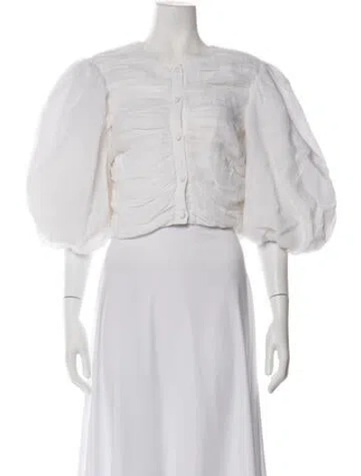 Pre-owned Frame Crew Neck Short Sleeve Blouse In White