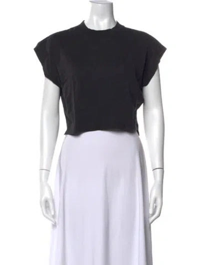 Pre-owned Frame Crew Neck Short Sleeve Crop Top In Black