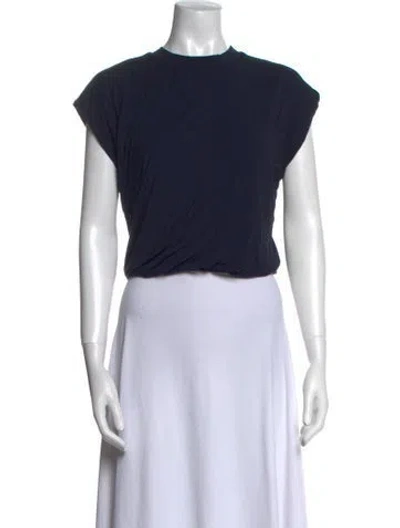 Pre-owned Frame Crew Neck Short Sleeve Crop Top In Blue