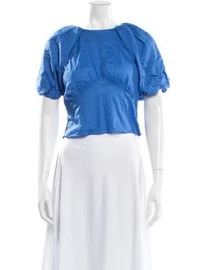Pre-owned Frame Crew Neck Short Sleeve Crop Top In Blue