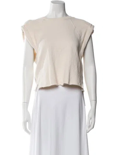 Pre-owned Frame Crew Neck Short Sleeve Crop Top In Neutral