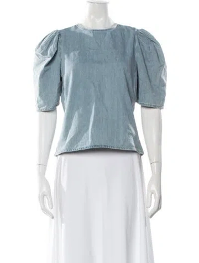 Pre-owned Frame Crew Neck Short Sleeve Top In Blue