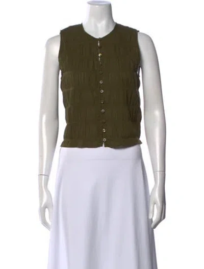 Pre-owned Frame Crew Neck Sleeveless Button-up Top In Green