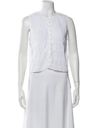 Pre-owned Frame Crew Neck Sleeveless Button-up Top In White