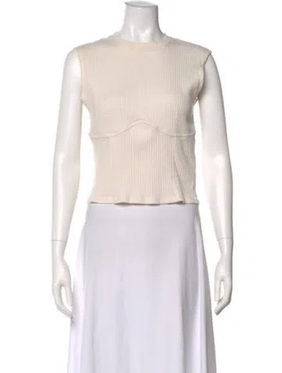 Pre-owned Frame Crew Neck Sleeveless Crop Top In Neutral