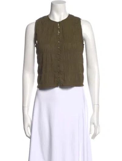Pre-owned Frame Crew Neck Sleeveless Top In Green